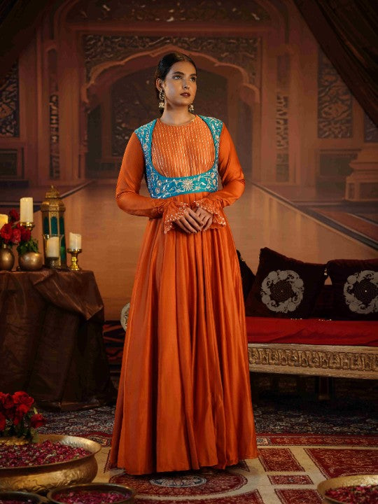 rust orange anarkali - image 1