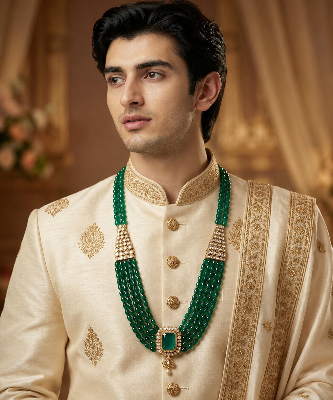 Emerald Green Premium kundan polki necklace