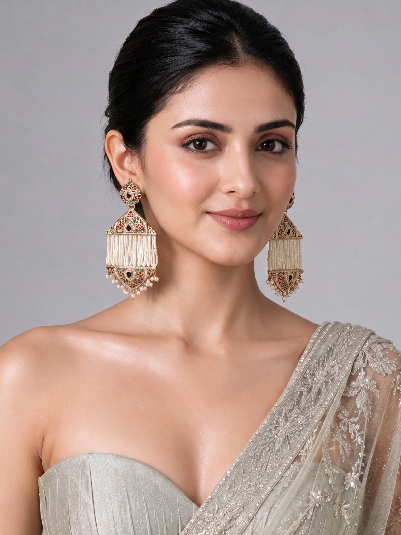Multicolour Jadau Pearl Tassel Earrings