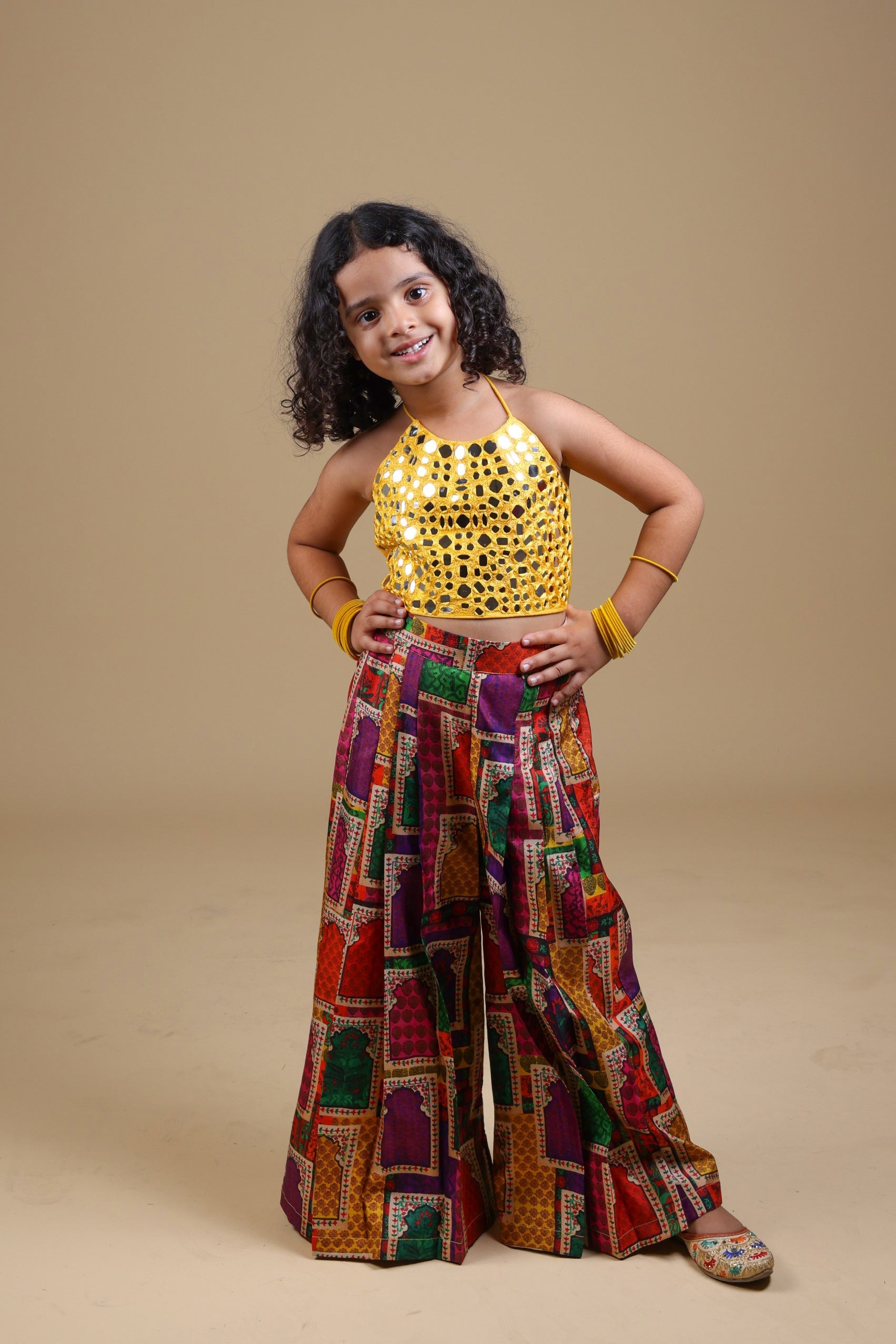 Hand embrodiered halter top with Pleated Pant