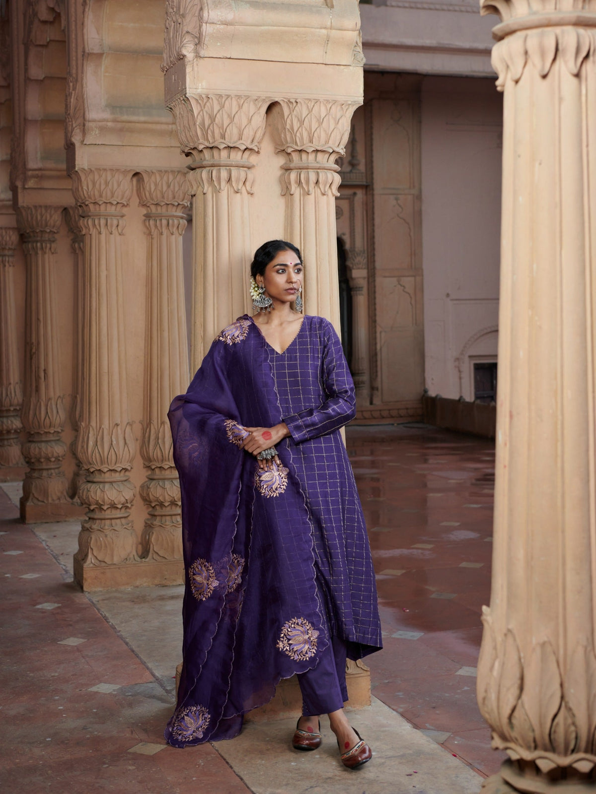Checks Zari Kurta Set