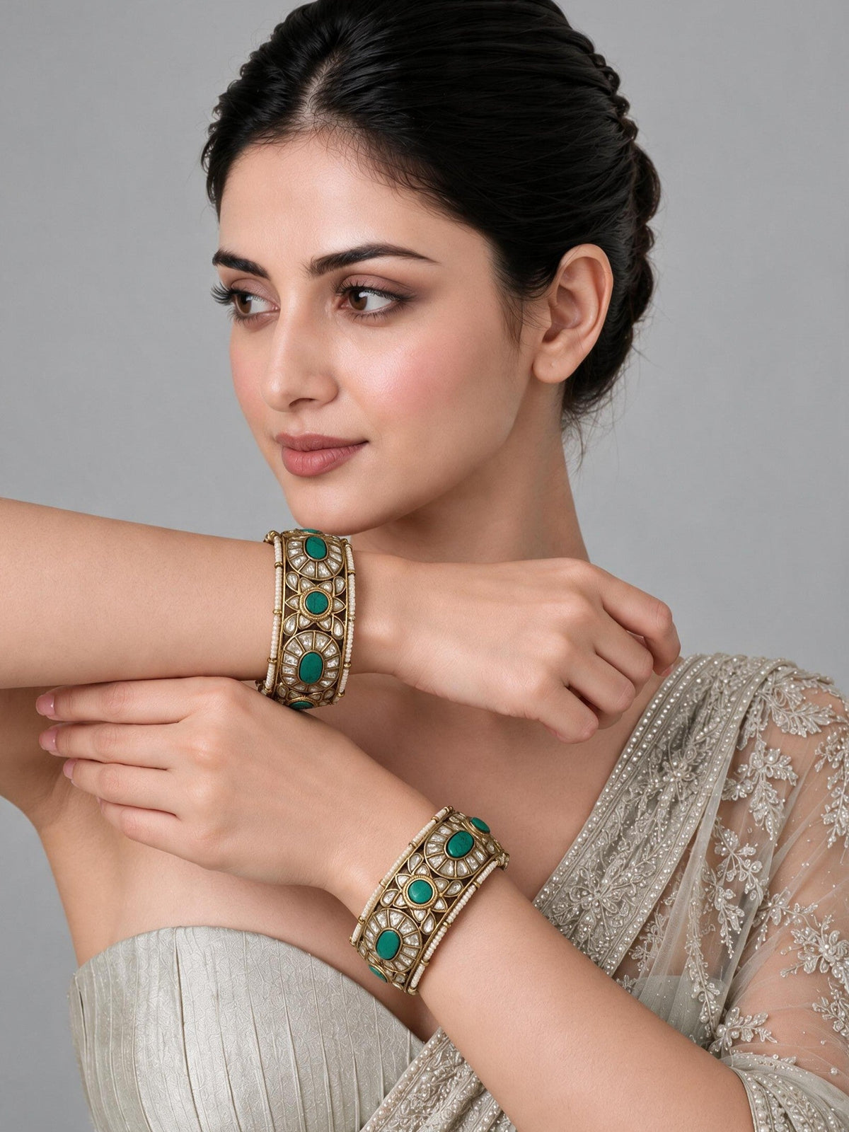 Turquoise Kundan Pearl Statement Bangles