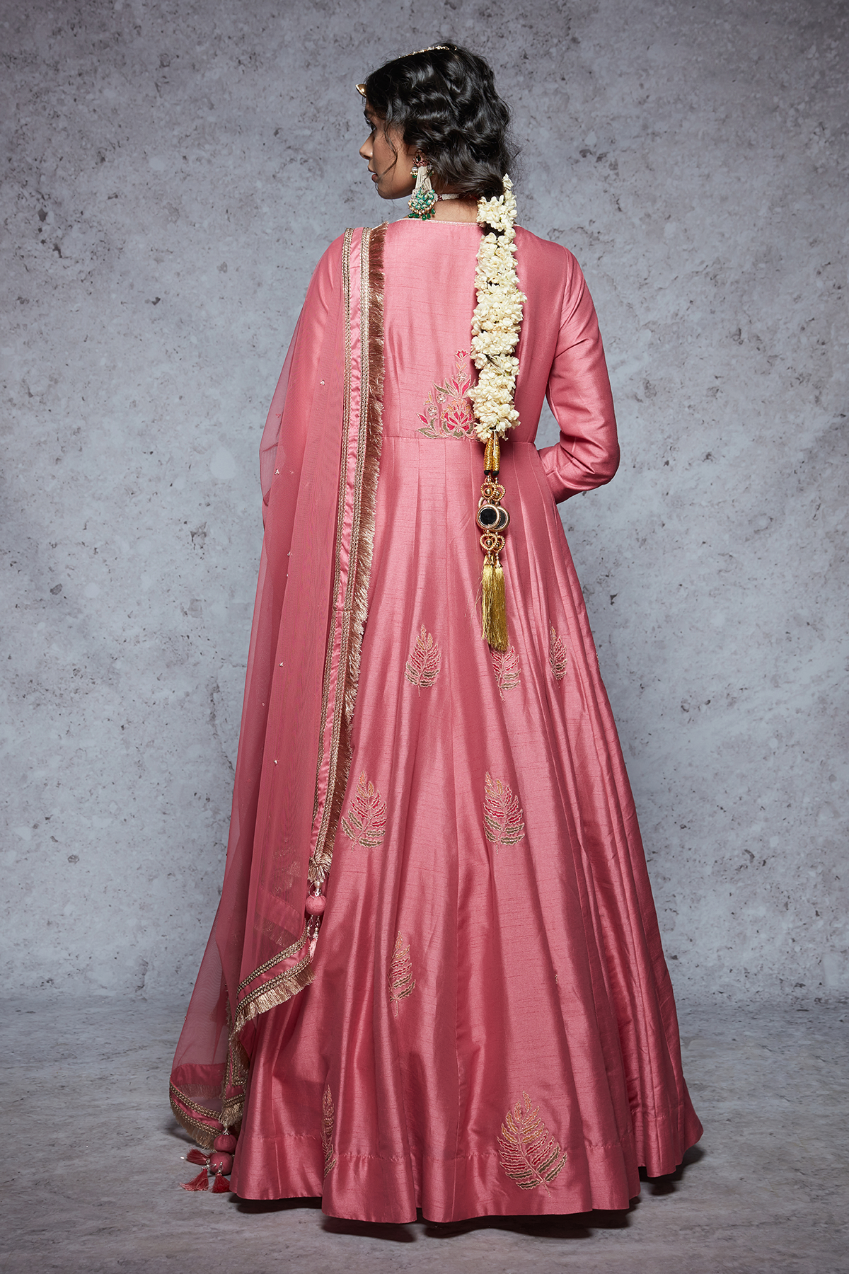 Rose Pink Embroidered Dupion Silk Anarkali Set - Saira Festive Wear