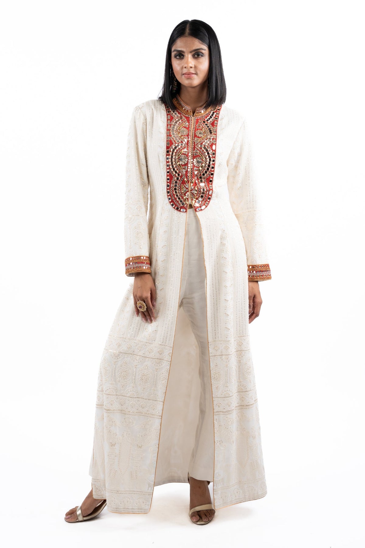 Ivory Embroidered Long Jacket Set