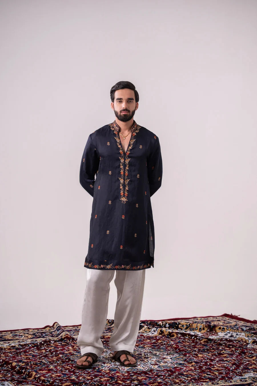 Sapphire Veil Embroidered Linen Silk Kurta