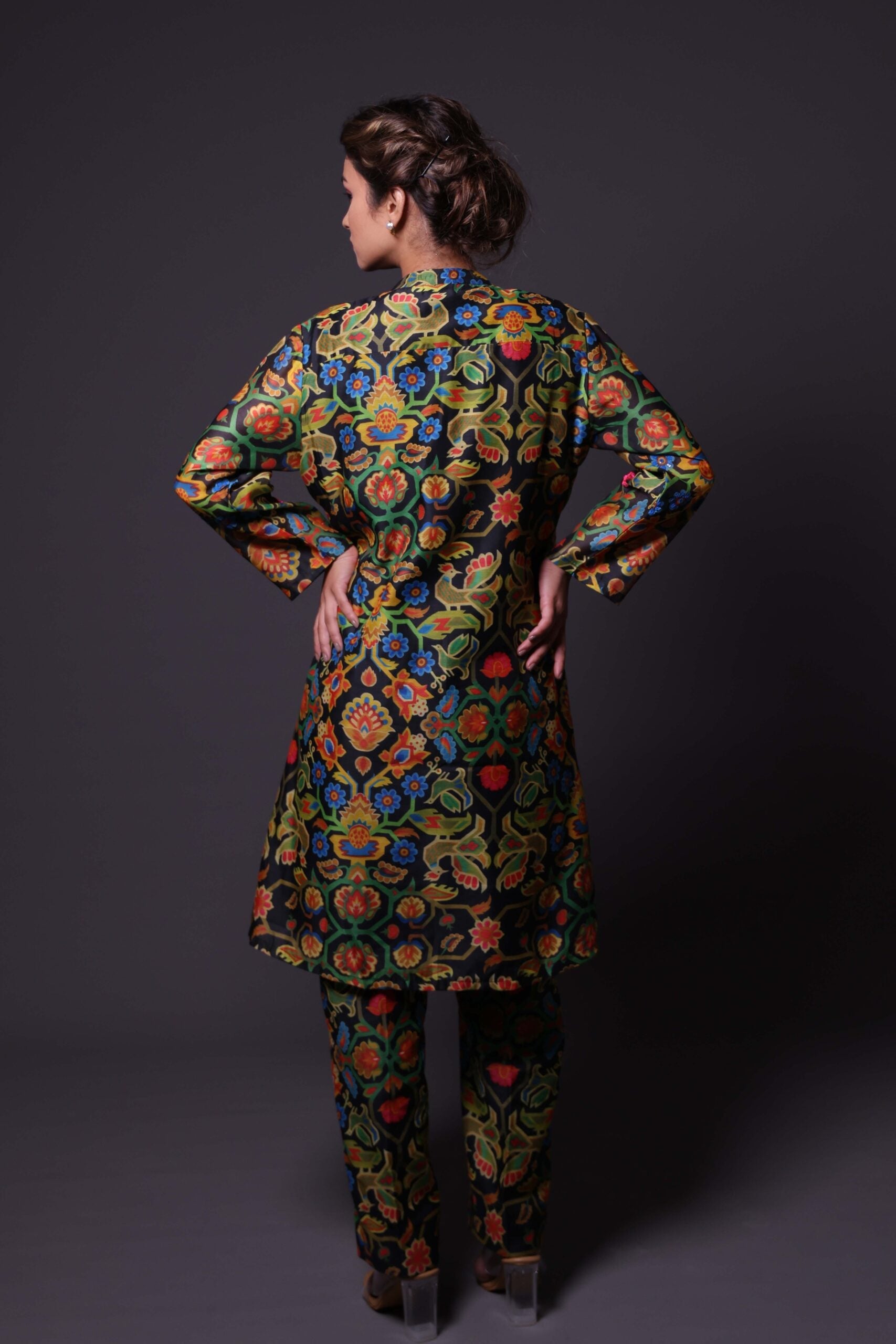 Printed Pin-Tuck Kurti with Hand Embroidery
