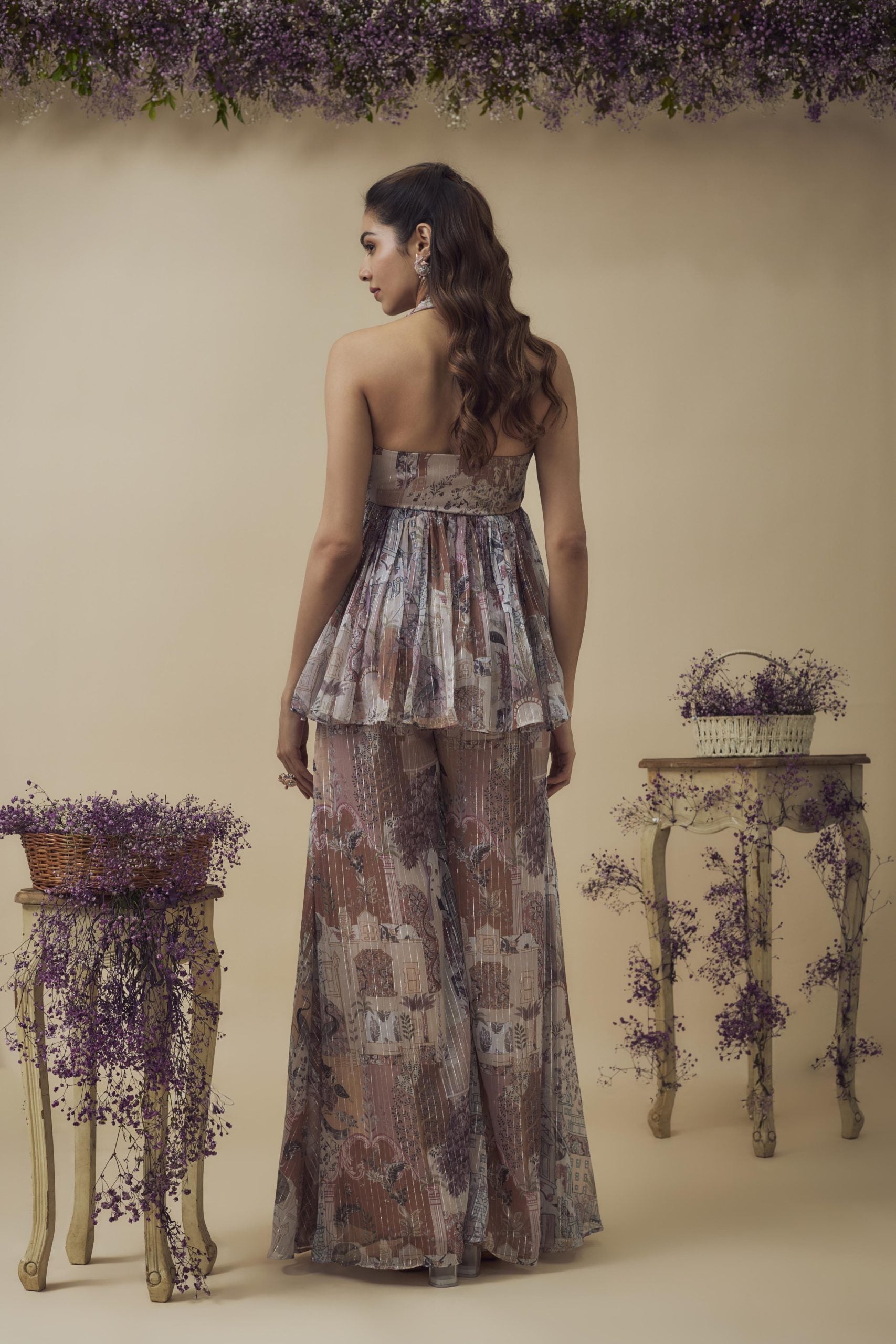 PRINTED LUREX STONE EMBELLISHED PALAZZO SET
