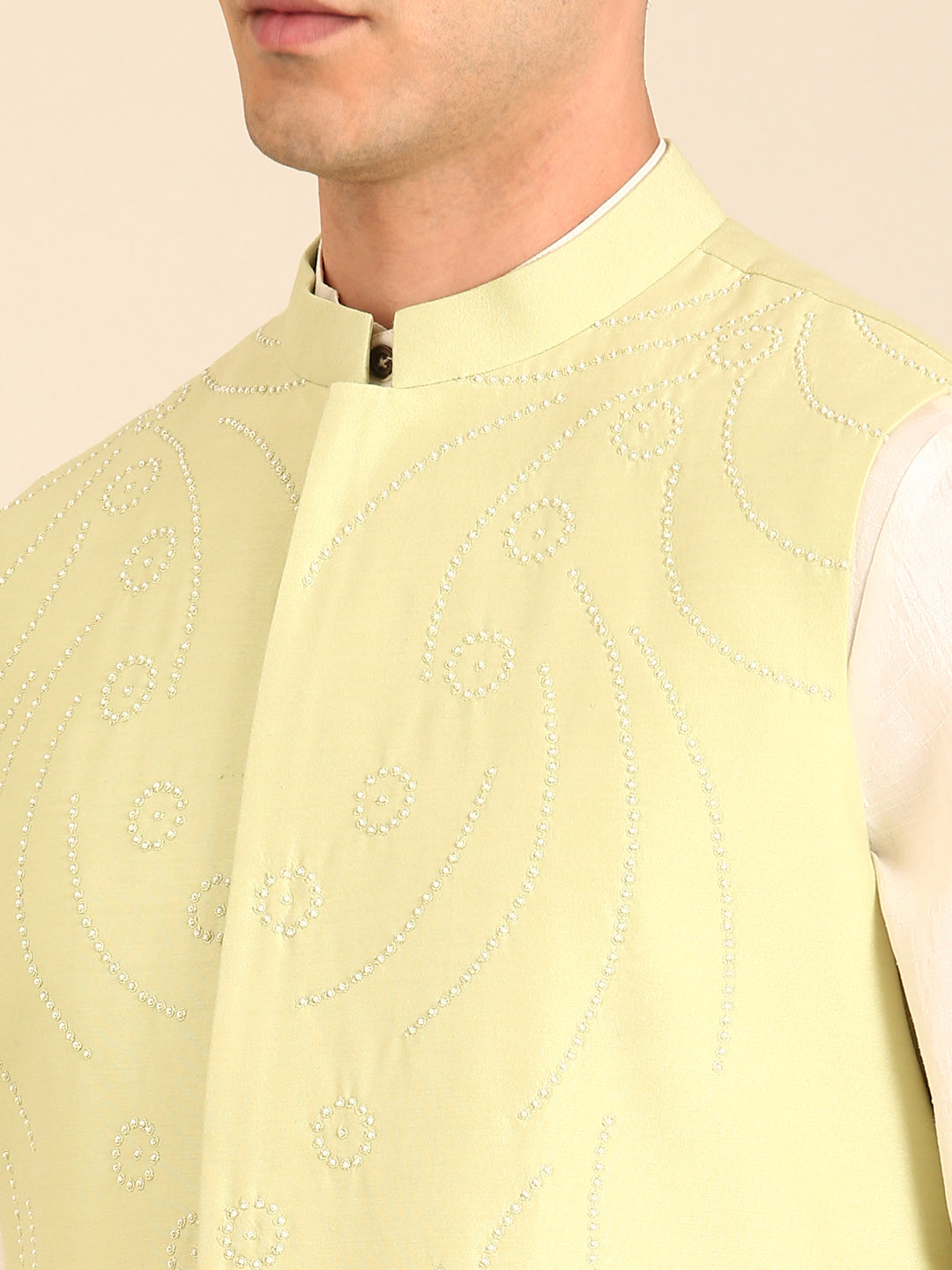 Pista Green Silk Cotton Nehru Jacket