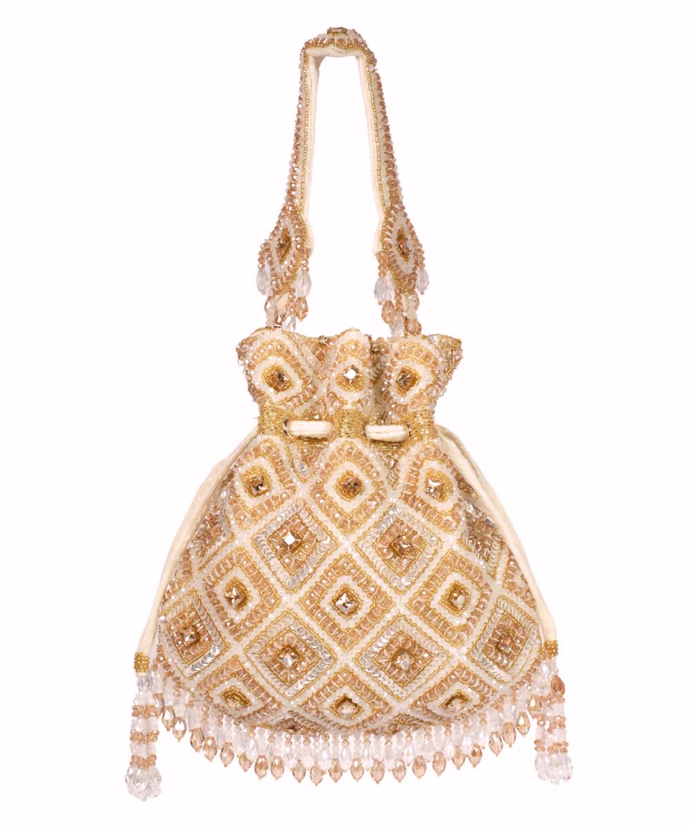 Serin Gold Pastel Suede Embellished Potli