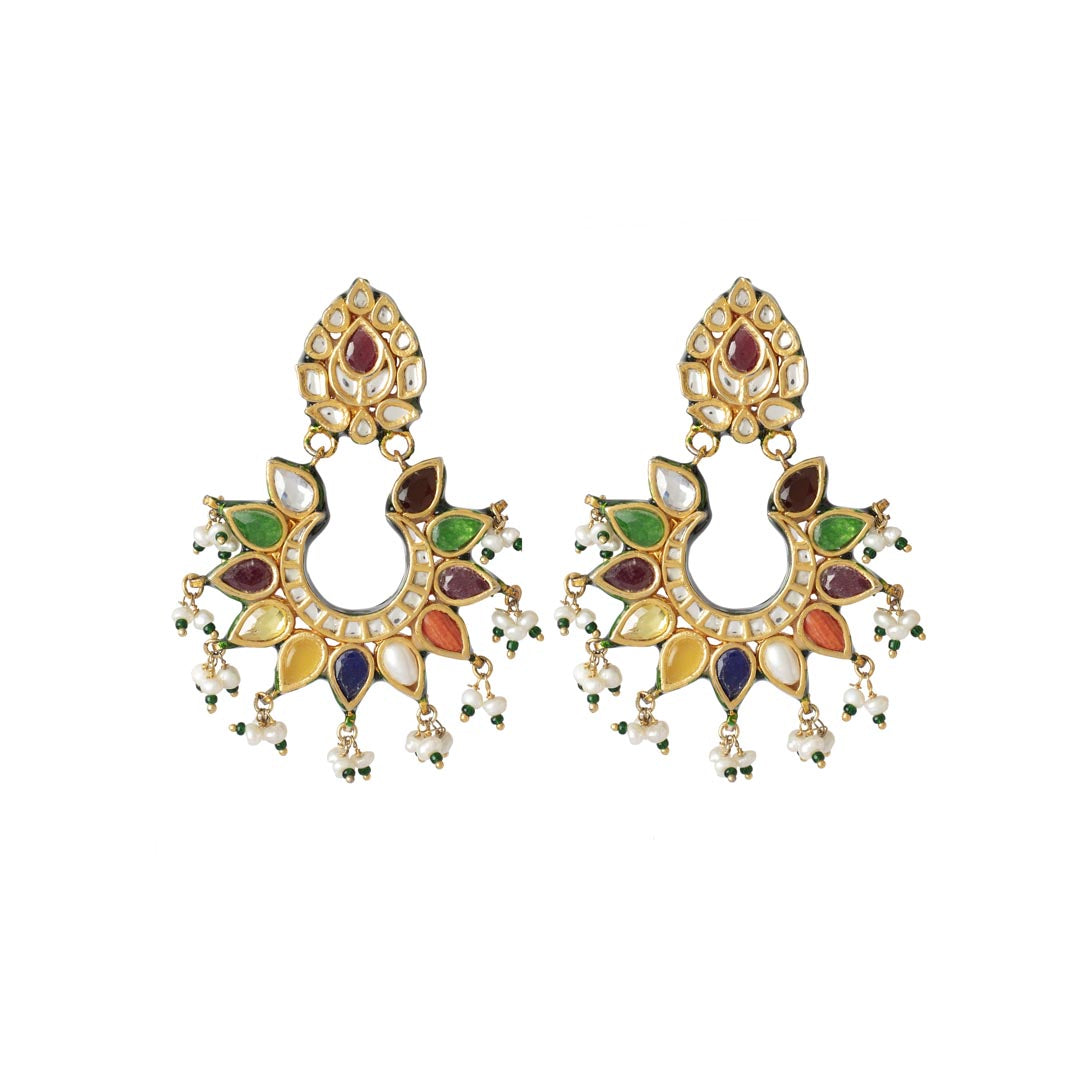 Vivinia By Vidhi Mehra Inaayat Gold Plated Multicolored Womens Kundan, Polki Pair of Earrings VE011