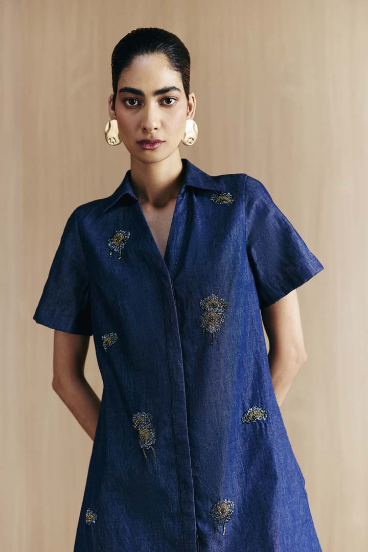 DENIM EMBELLISHED DRESS