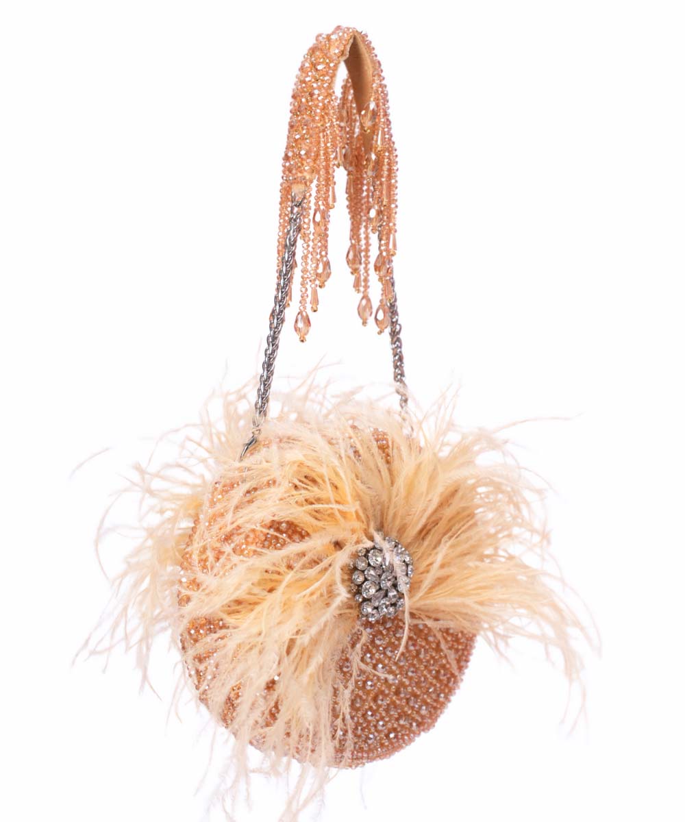 Kiraz Gold Suede Embellished Clutch