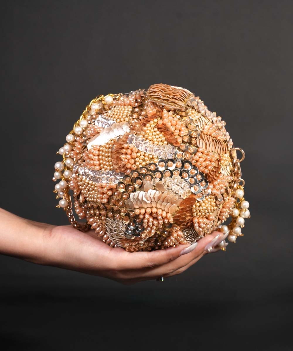 Amna Gold Suede Embellished Round Bag