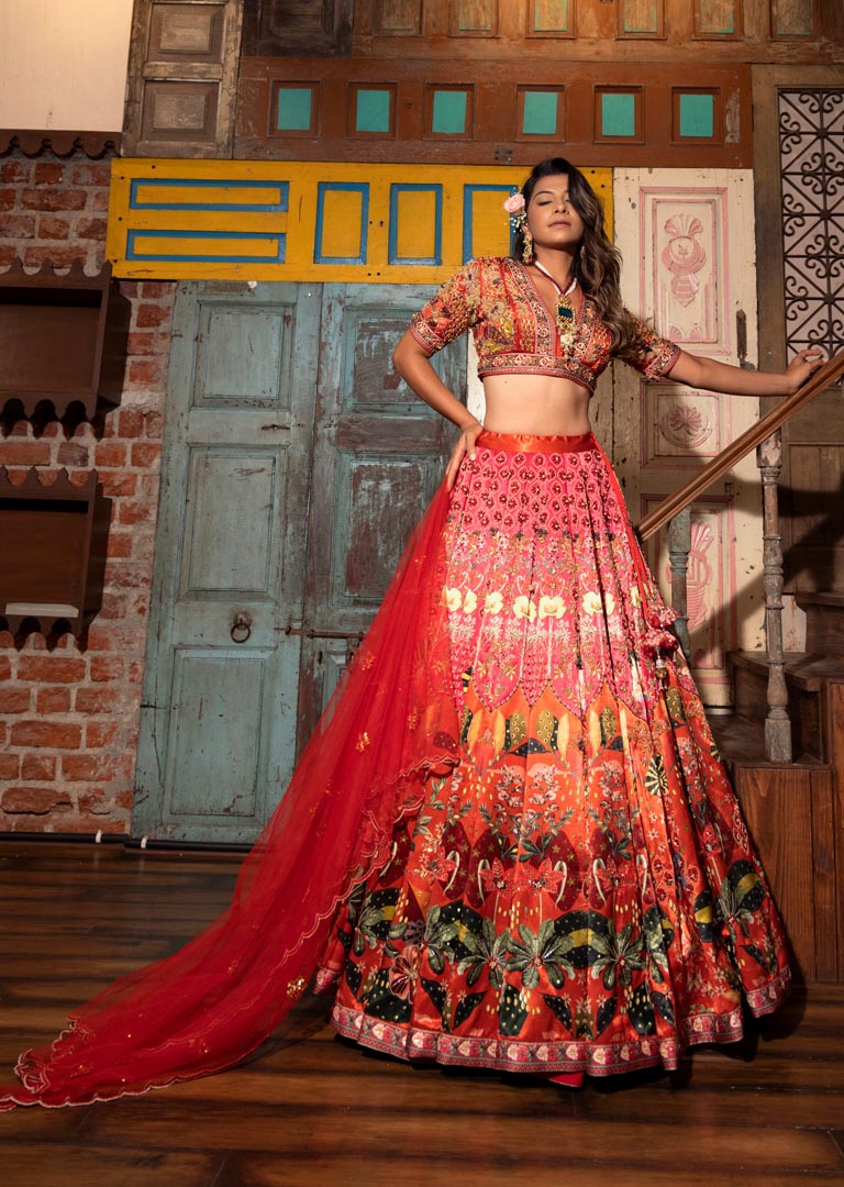 Rust Viscose Hand Crafted Lehenga Set