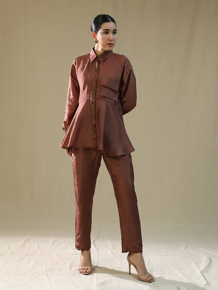 Brown summer silk coord set