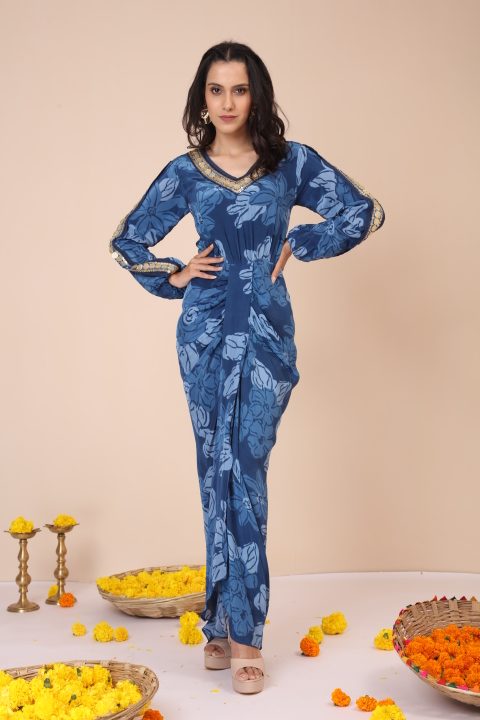 Celtic blue drape dress