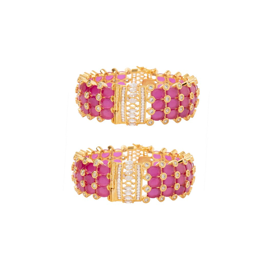 Vivinia By Vidhi Mehra Isvaraah Gold Plated Pink Womens Kundan, Polki Pair of Bangles VB041