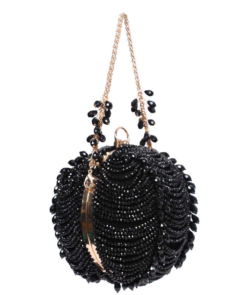 Velora Black Suede Embellished Round Bag