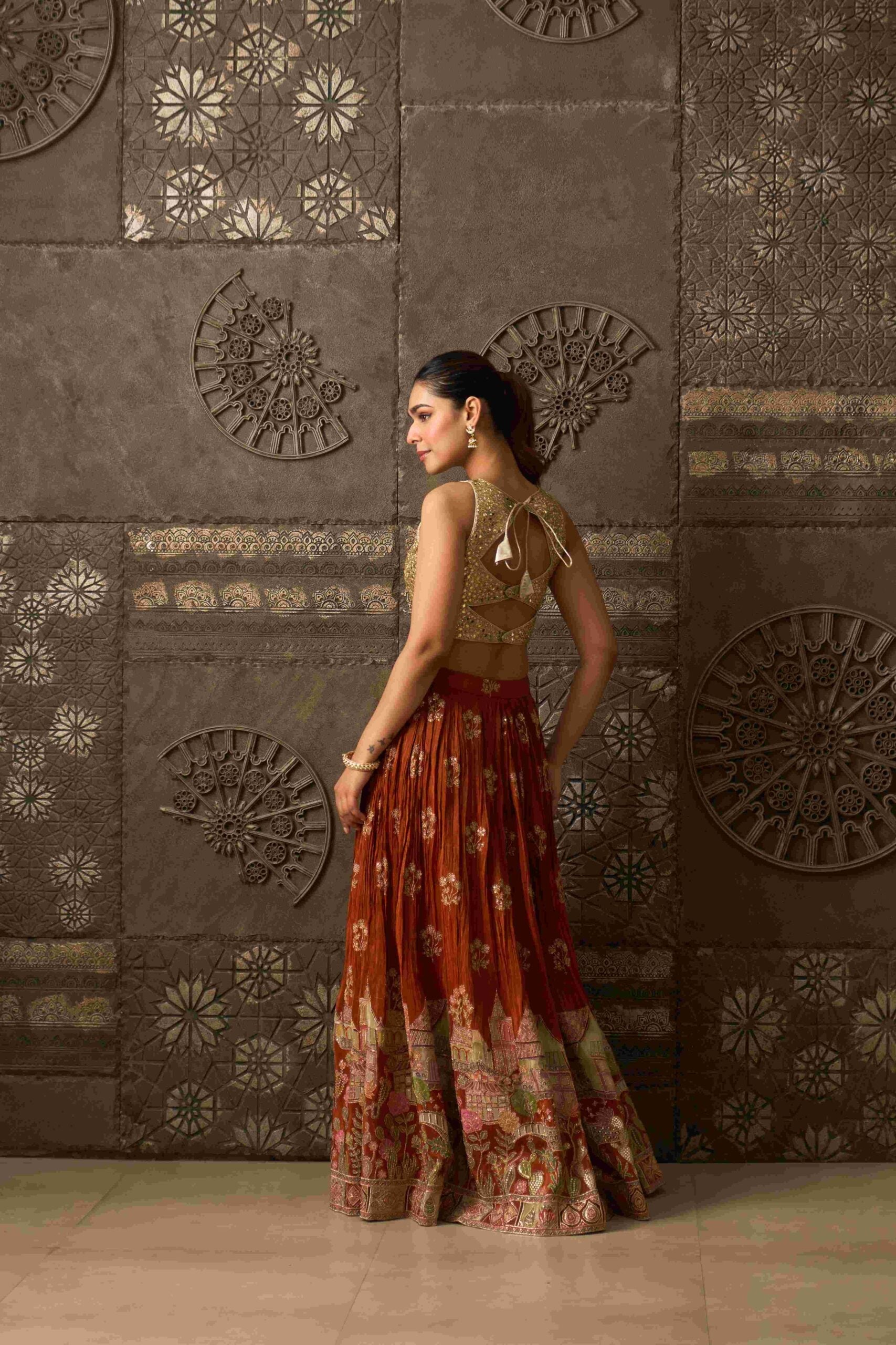 Sheesh Mahal Rust Skirt Set