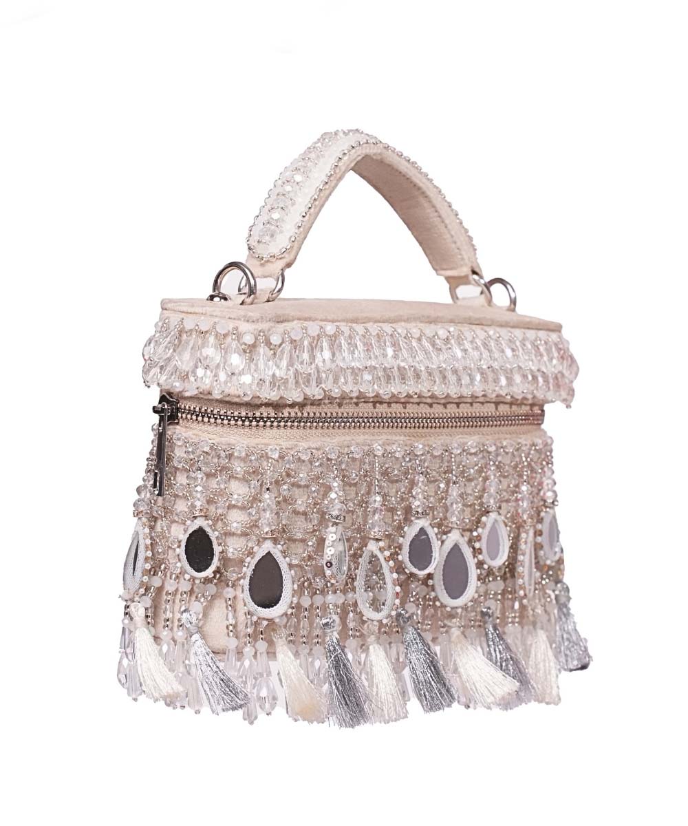 Mirage Silver Mirrorwork Embellished Vanity Bag