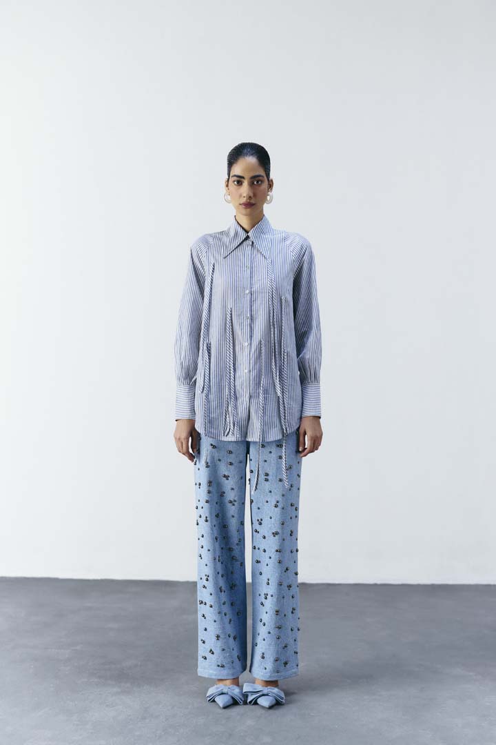 LUREX STRIPE FRINGE SHIRT
