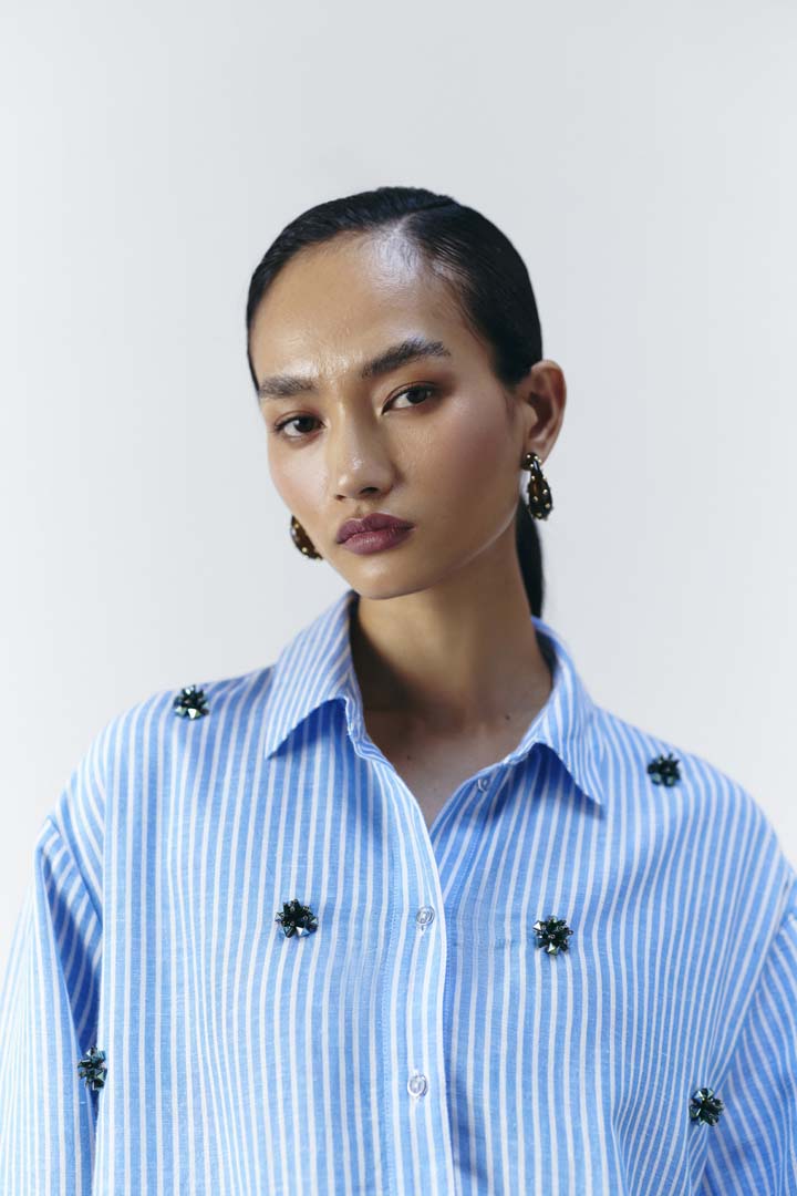 DUAL STRIPE EMBELLISHED SHIRT