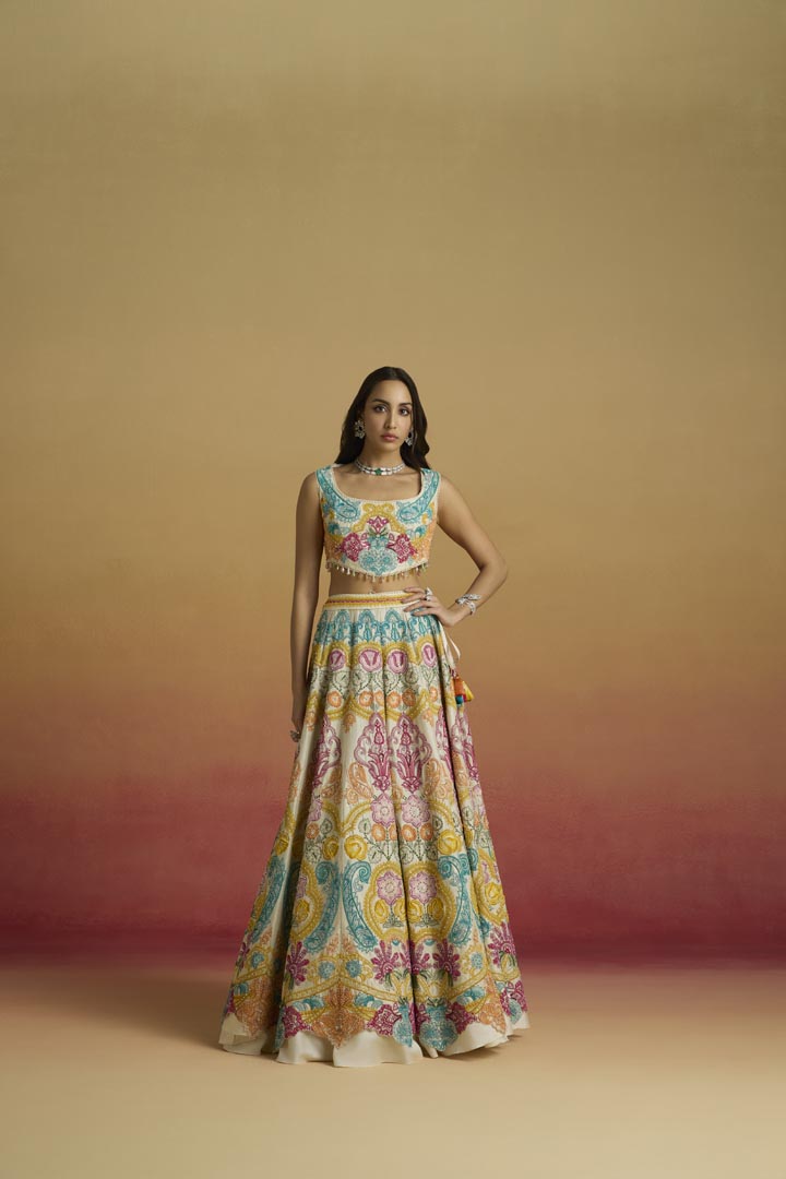 Ivory Paisley Cordwork Bustier - Luxury Chanderi Evening Wear