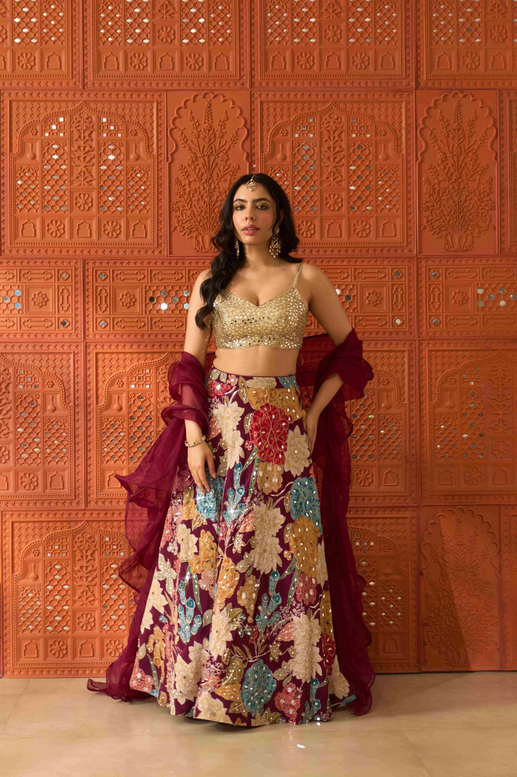 Malika Wine Lehenga Set