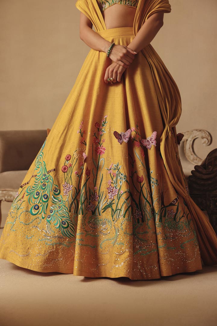 Yellow Dreamy  Lehenga Hand Embroidery with Drape Dupatta