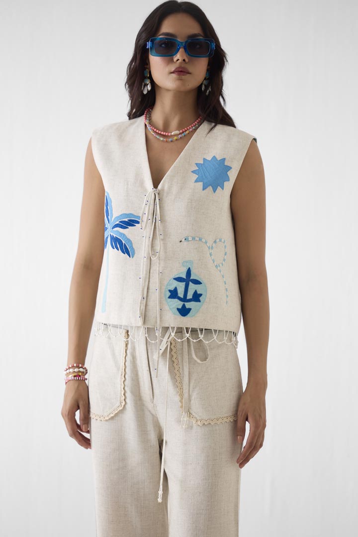 Matka Viscose Linen Vest and Trousers Co-ord - Luxury Jaipur Style
