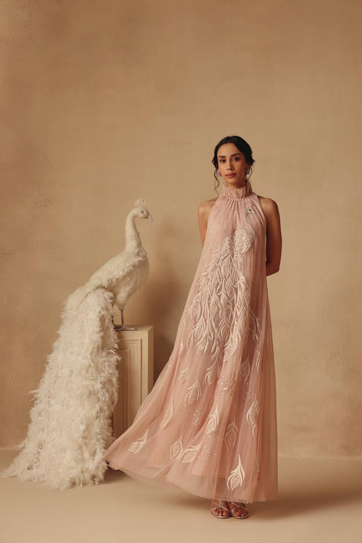 Pink Flowy Peacock Dress