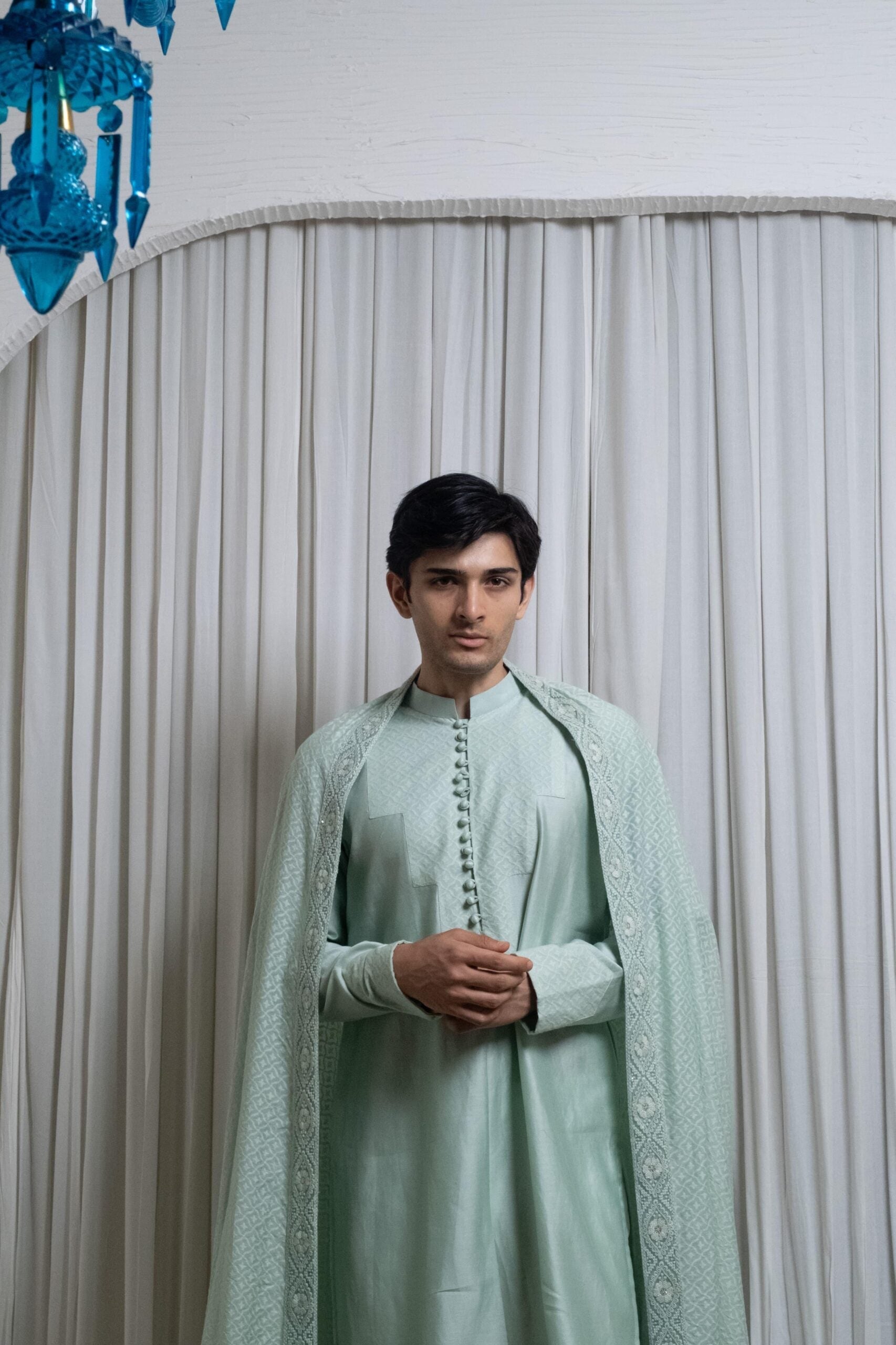 Mint green kurta with stole