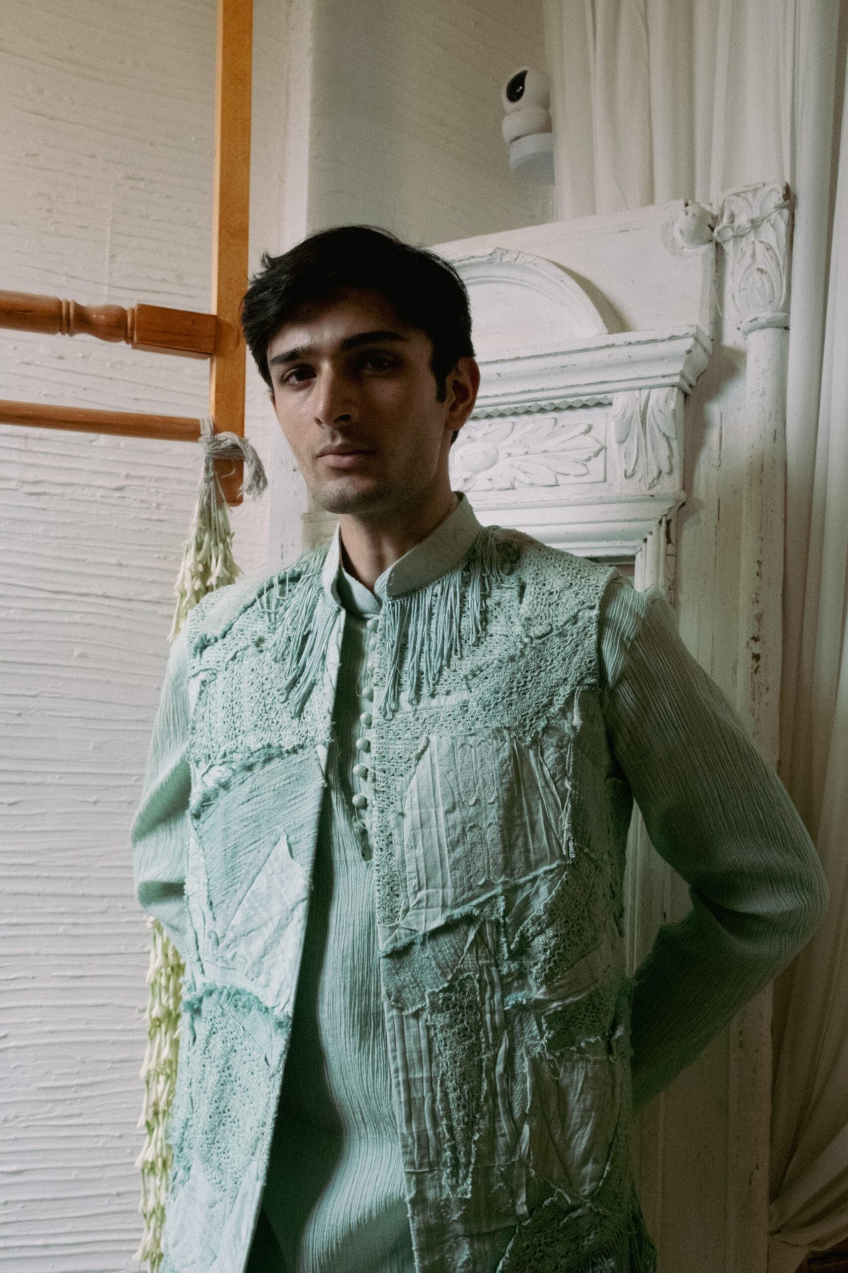 Bohemian mint green kurta with half jacket