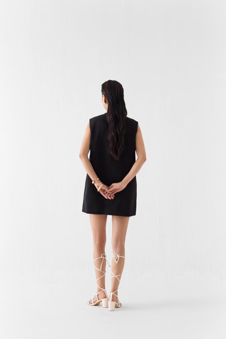 Sahara Night Short Dress - Hand Embroidered Linen Shift Dress