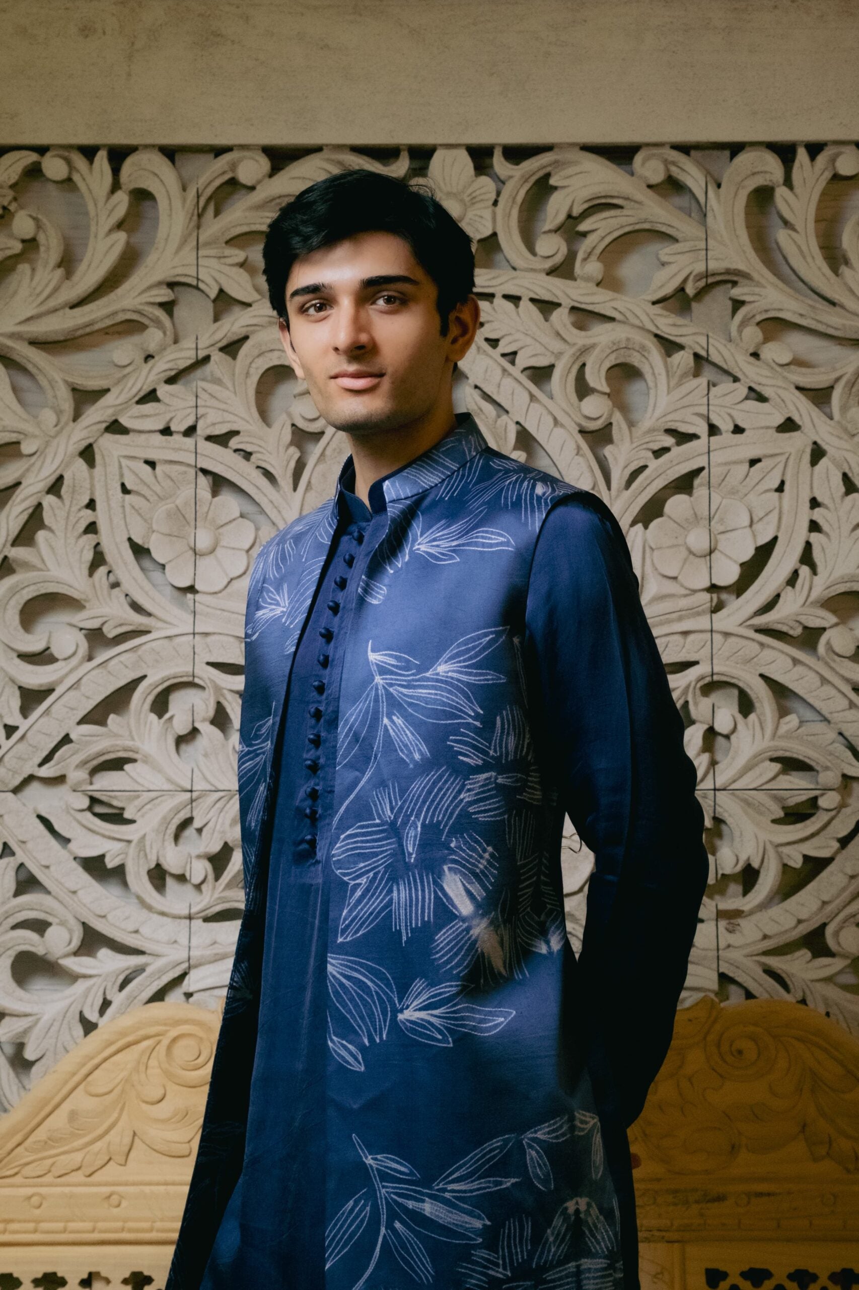 Shibori kurta set with half jacket
