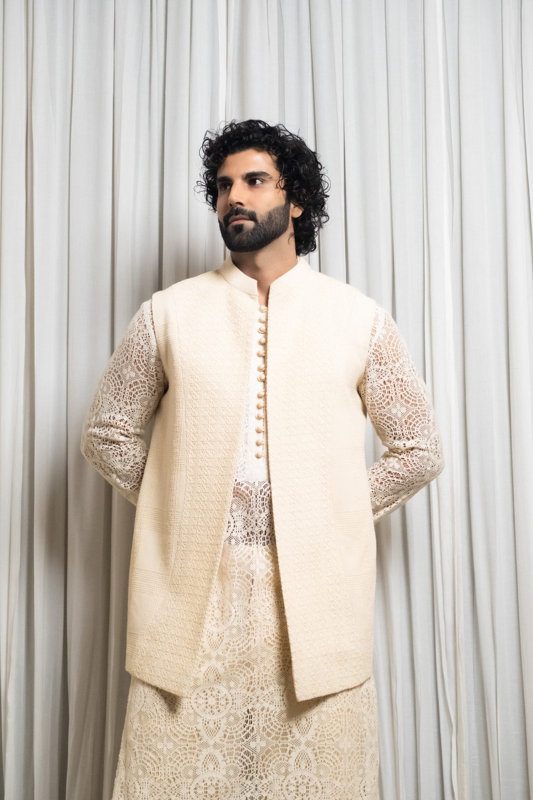 Crochet kurta set with half jacket