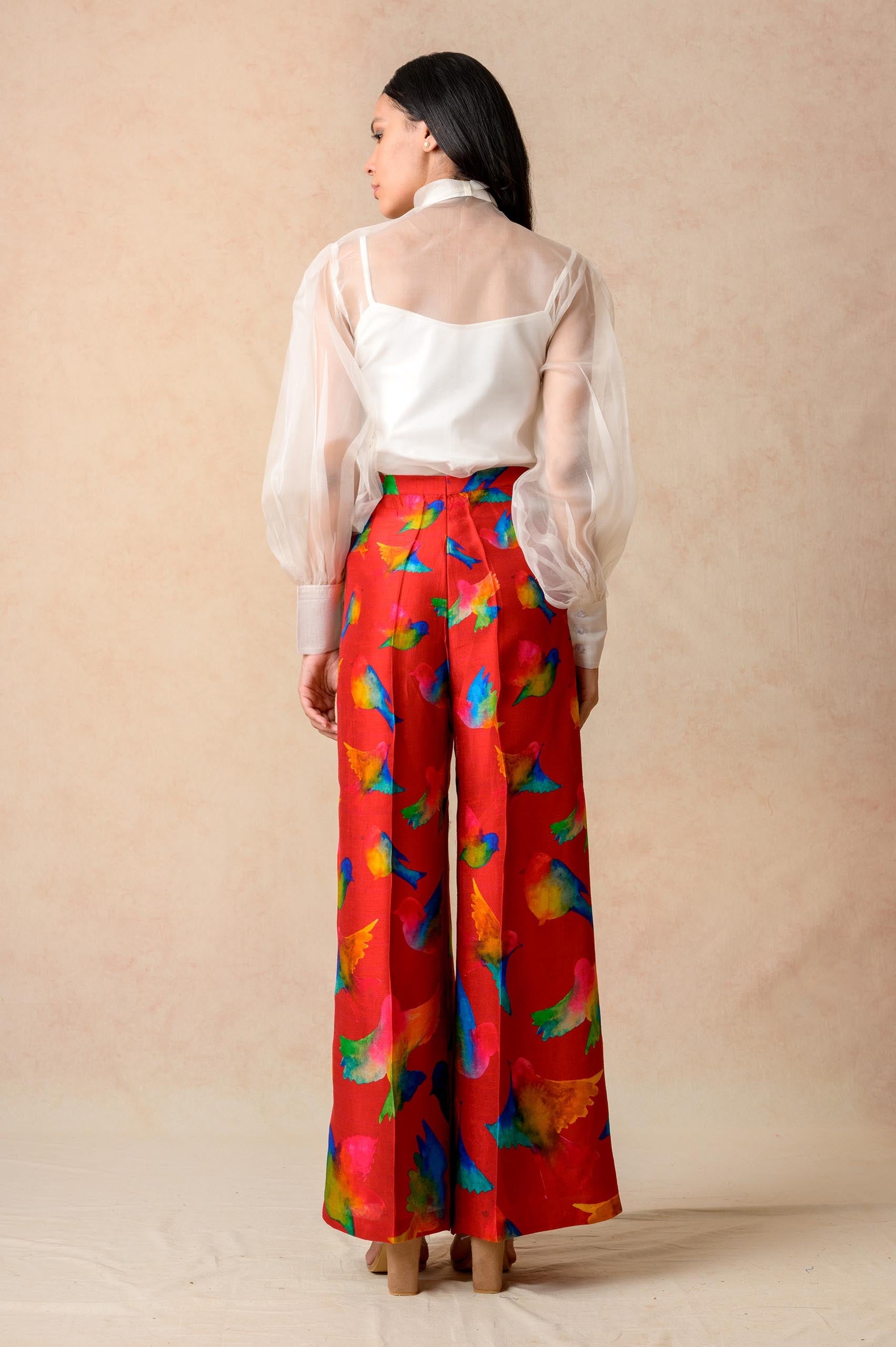 Organza top with flared pants