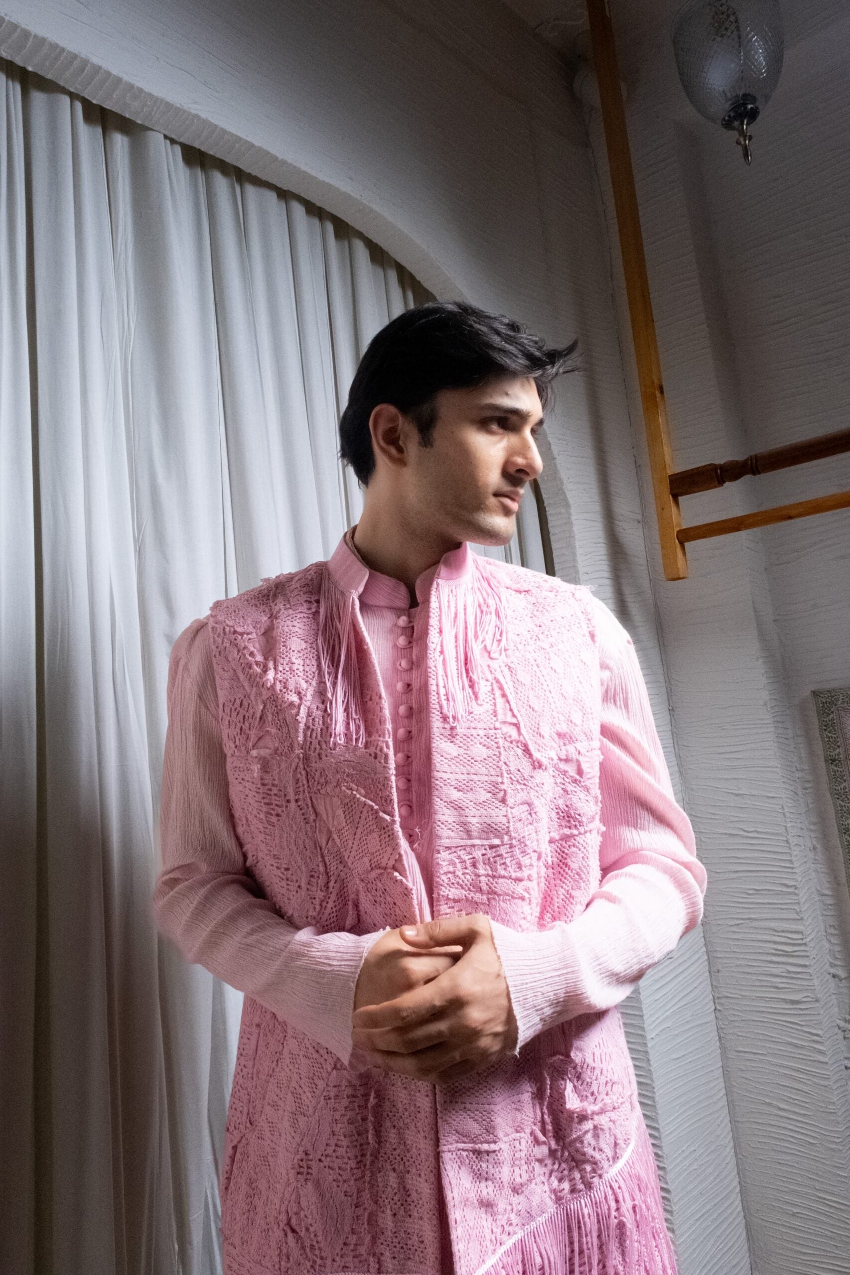Bohemian Powder pink kurta with nehru jacket