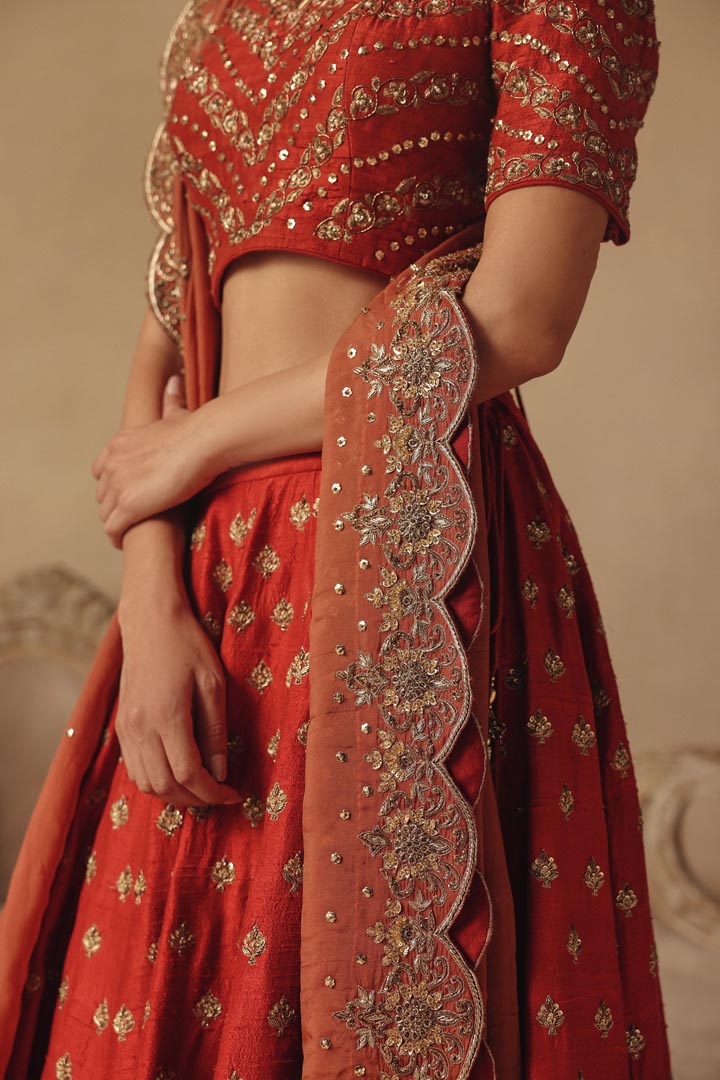 Raw Silk Heavy Hand Embroidery Elegant Timeless Wedding Lehenga