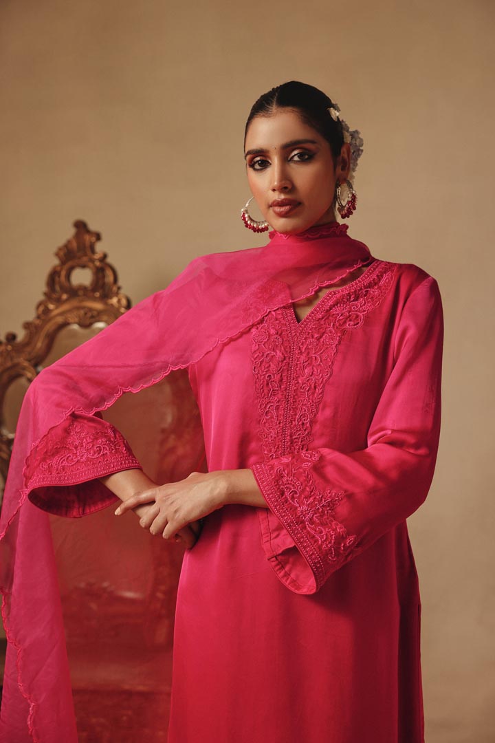 Ombre Pink Festive Embroidery Suit Set