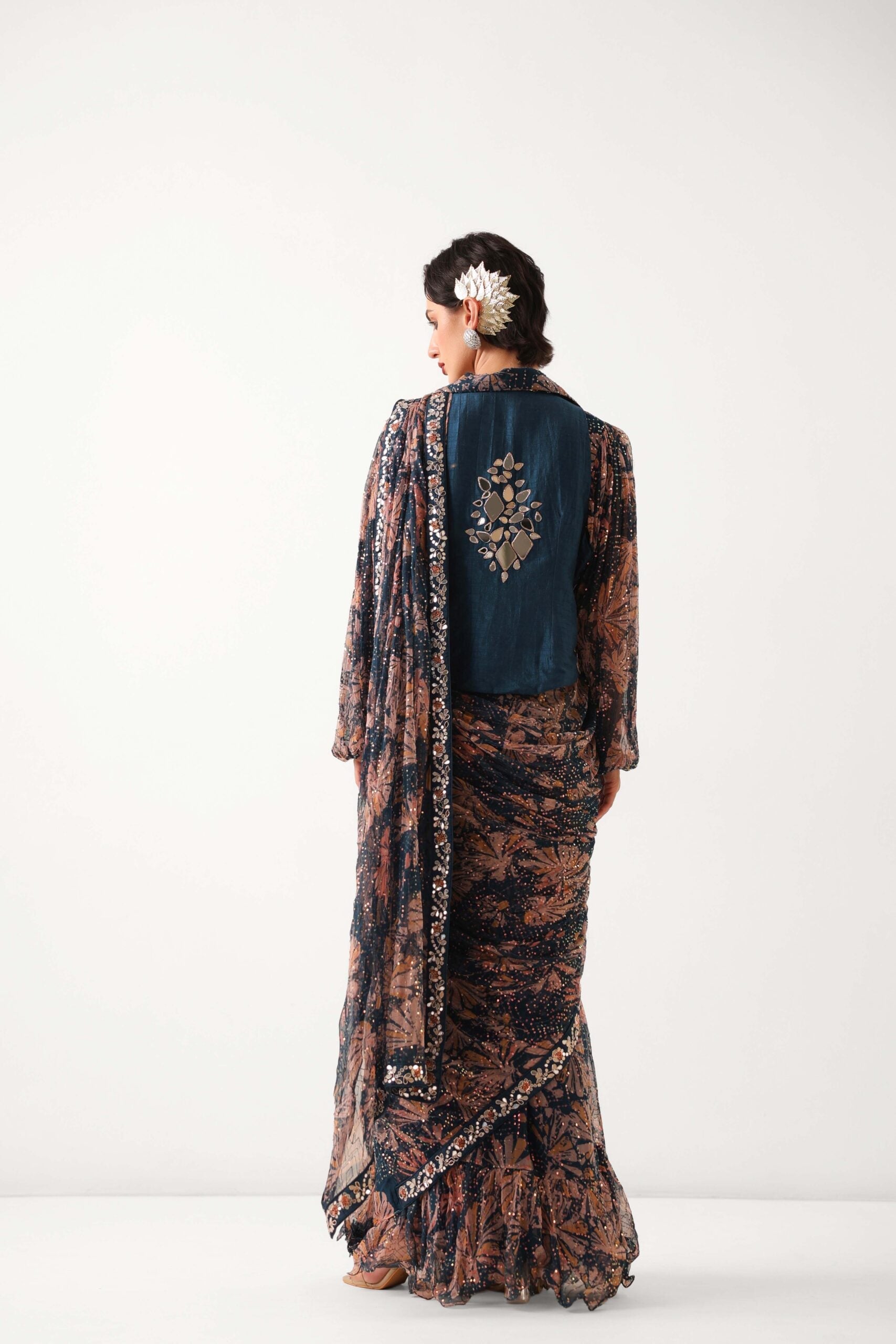 The prussian blue Sheesha Koti Saree