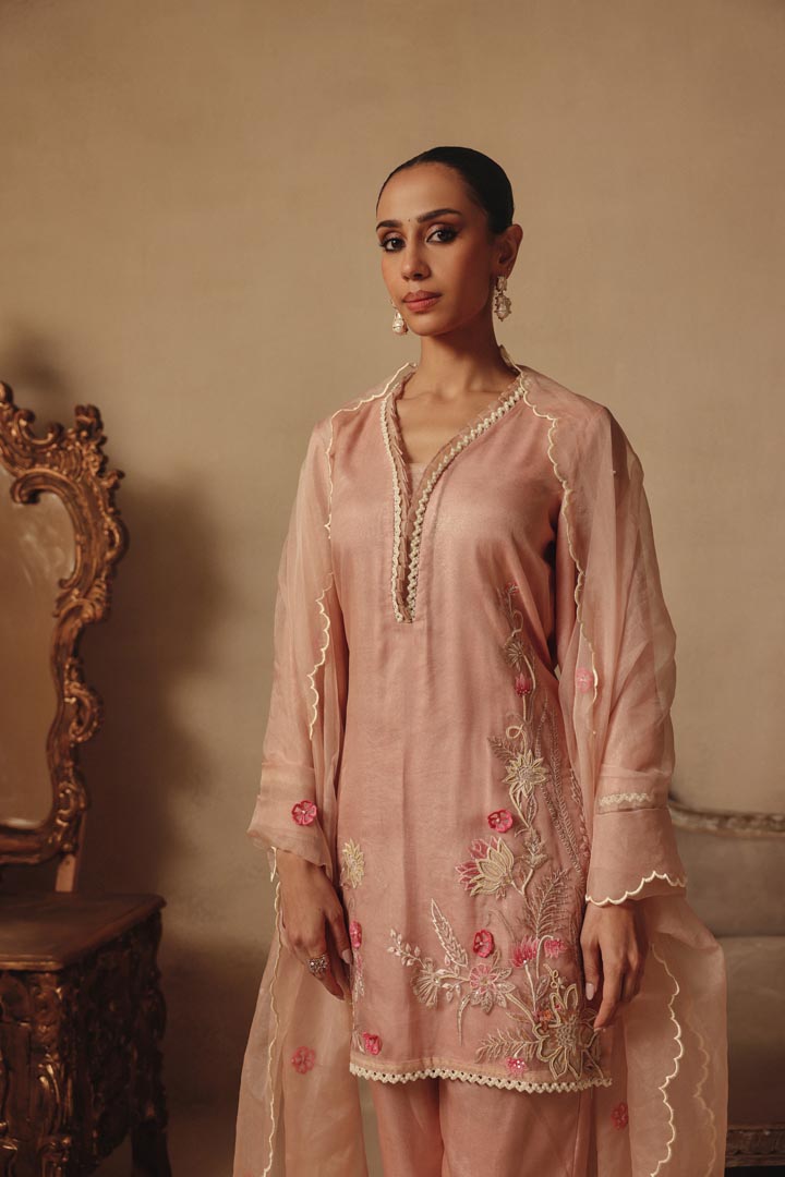 pink Embroidery Dupatta Straight pants Suit Set