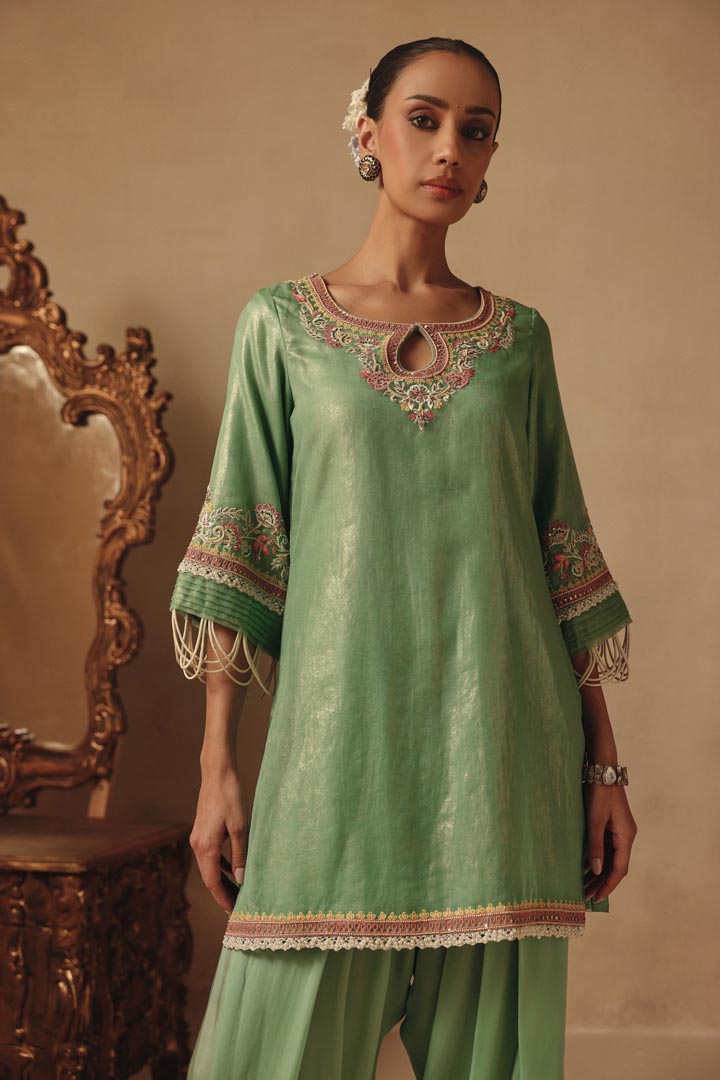 Teal Farsi Pants Dupatta  Embroidery Suit Set