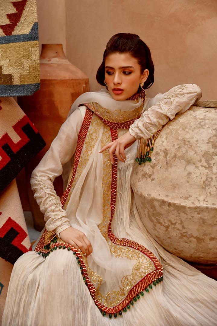 Image of Fawn crushed anarkali set