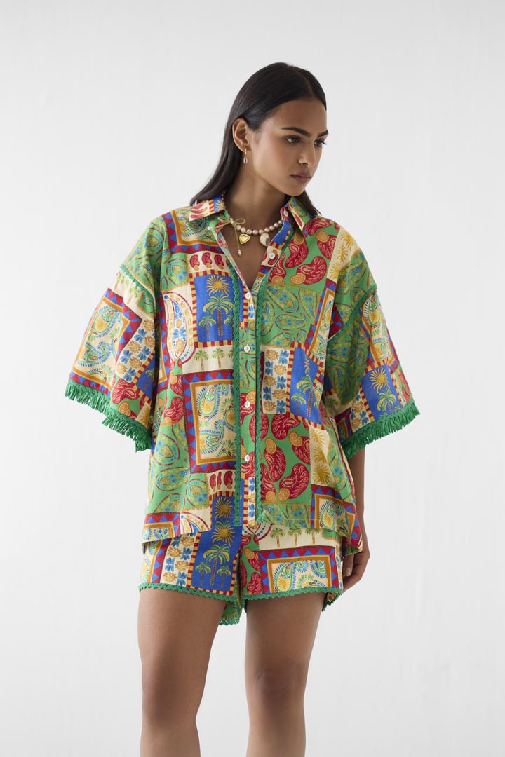 Johari Cotton Patchwork Print Shirt and Shorts Co-ord Set