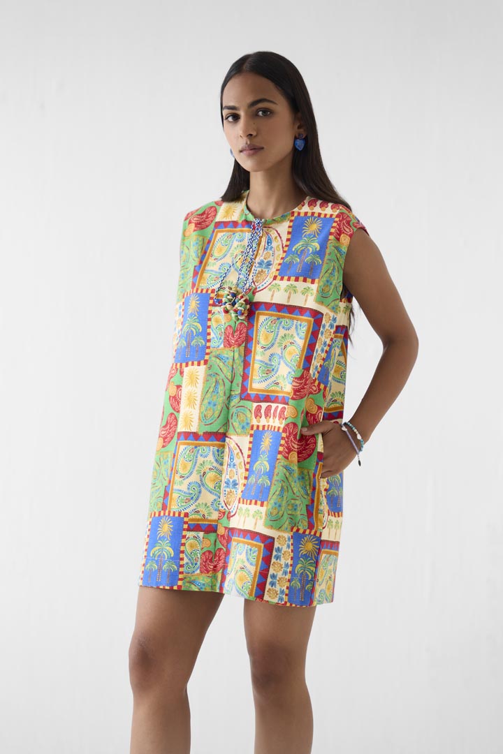 Johari Cotton Patchwork Short Dress for Elegant Summer Events