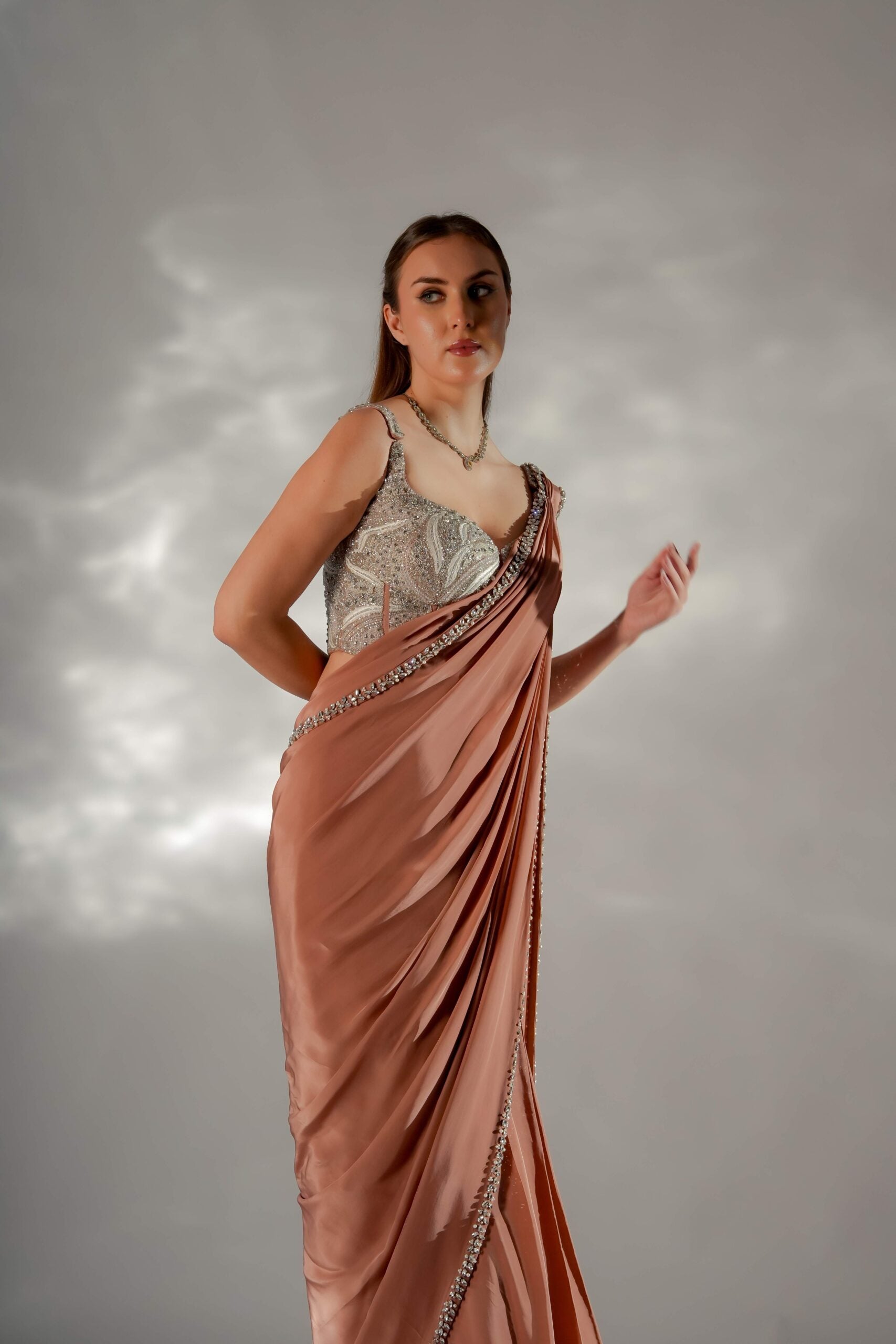 Zarina pearl drape saree