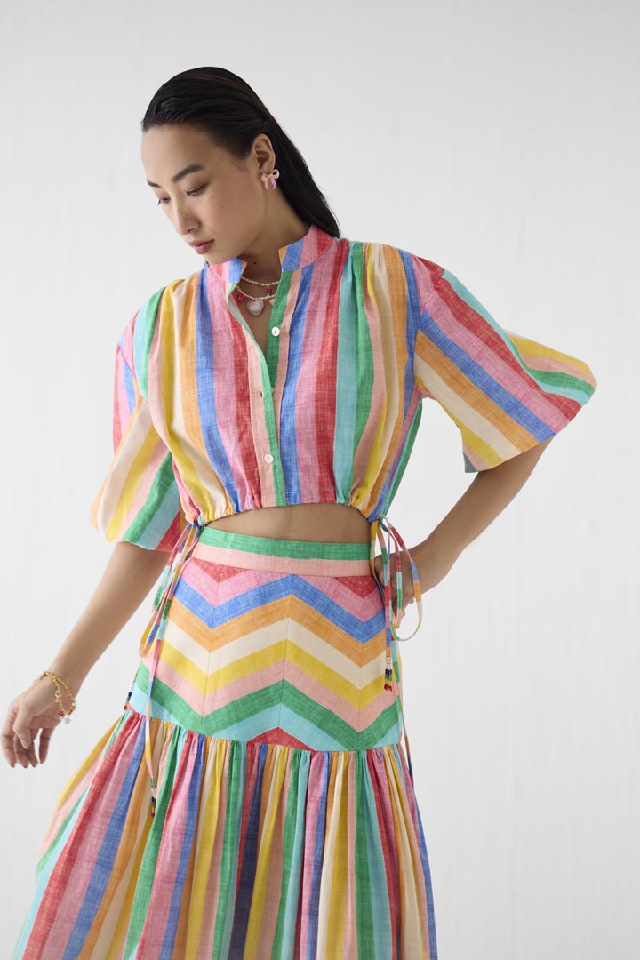 Leher Printed Cotton Crop Shirt & Gathered Skirt Co-ord Set