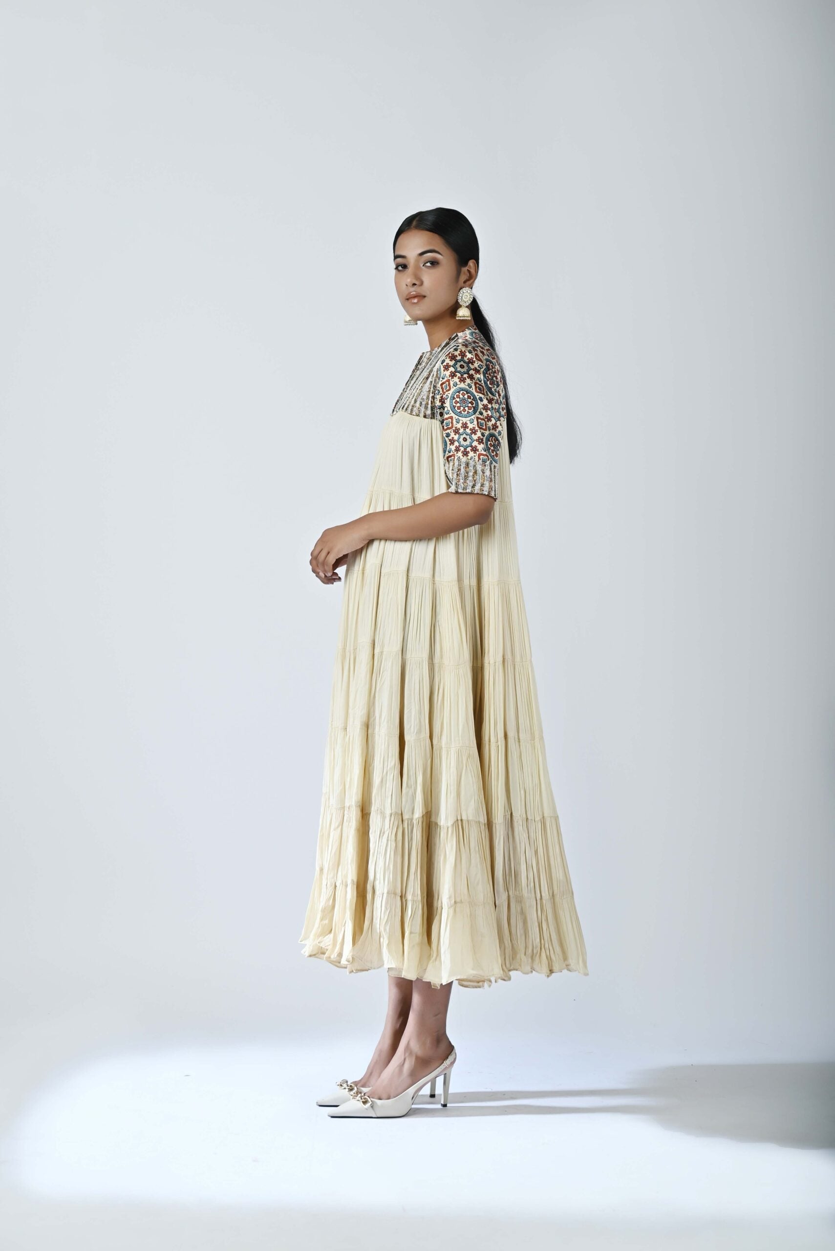 Ajrakh short yoke tiered dress