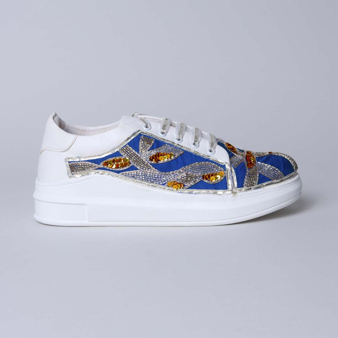 Blue Metallic Mesh Sneakers